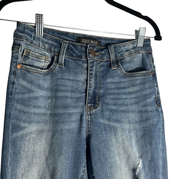 Judy Blue Distressed Blue Ankle Jeans - Picture 5 of 14